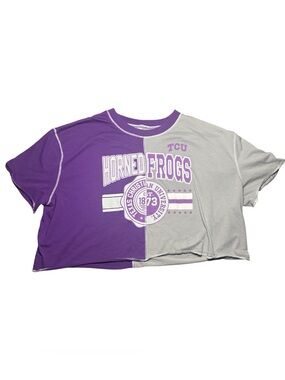 TCU Horned Frogs Women's Purple Crop Patchwork Short Sleeve Large